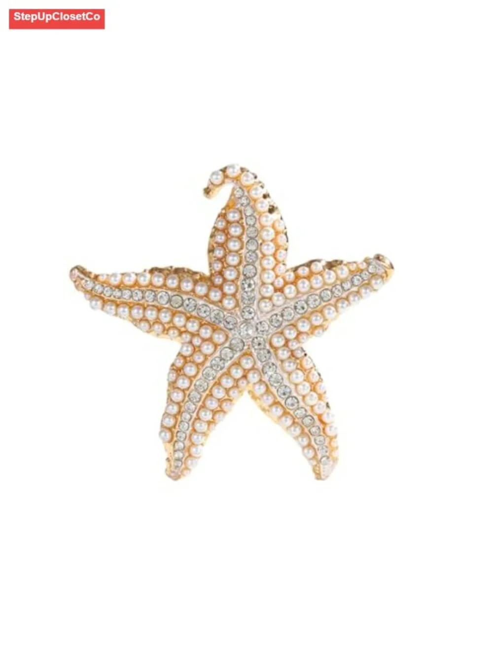 Starfish Rhinestone Pearl Brooch Gold Plated Elegant Crystal Pin